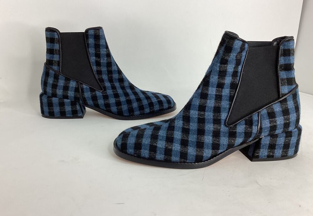 Tibi Wool Plaid Blue and Back Ankle Booties Sz.7(37)